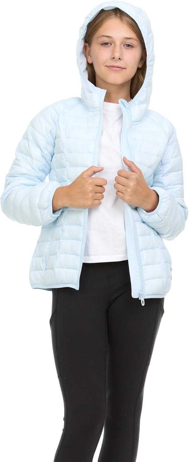 imageSpyder Girls Puffer Jacket with Hood Packable Girls Winter Coats Lightweight Ski Snow OuterwearLight Blue