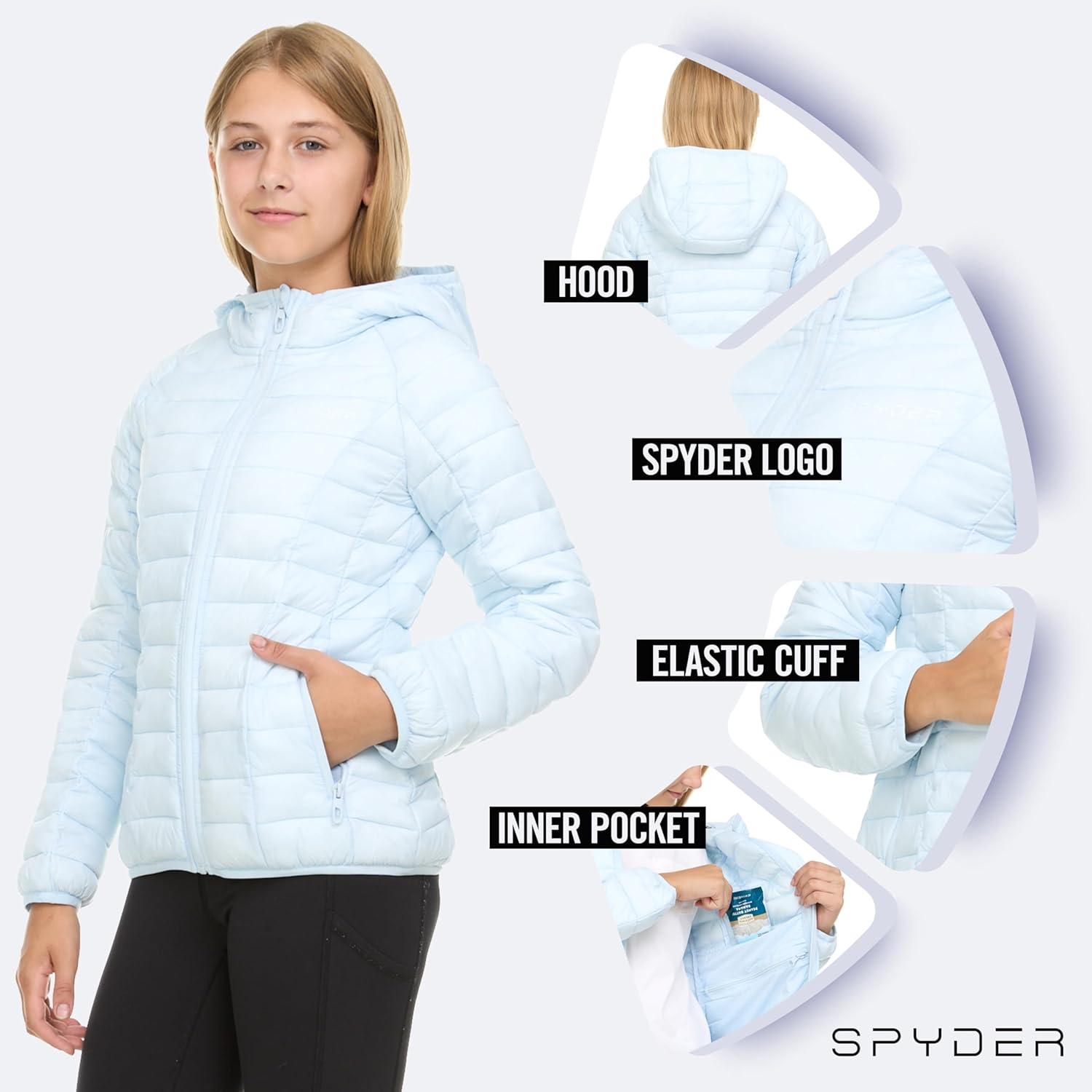 imageSpyder Girls Puffer Jacket with Hood Packable Girls Winter Coats Lightweight Ski Snow OuterwearLight Blue