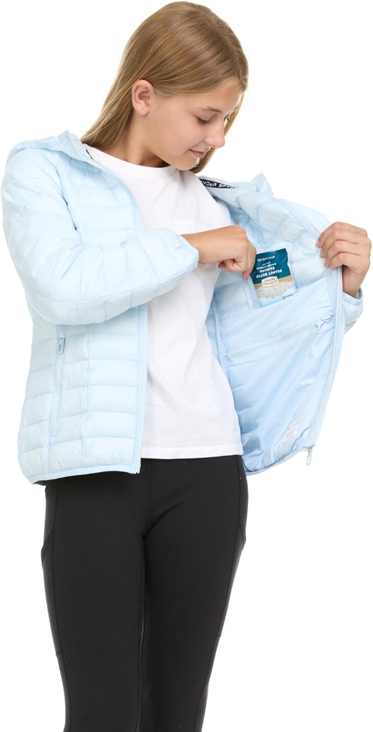 imageSpyder Girls Puffer Jacket with Hood Packable Girls Winter Coats Lightweight Ski Snow OuterwearLight Blue