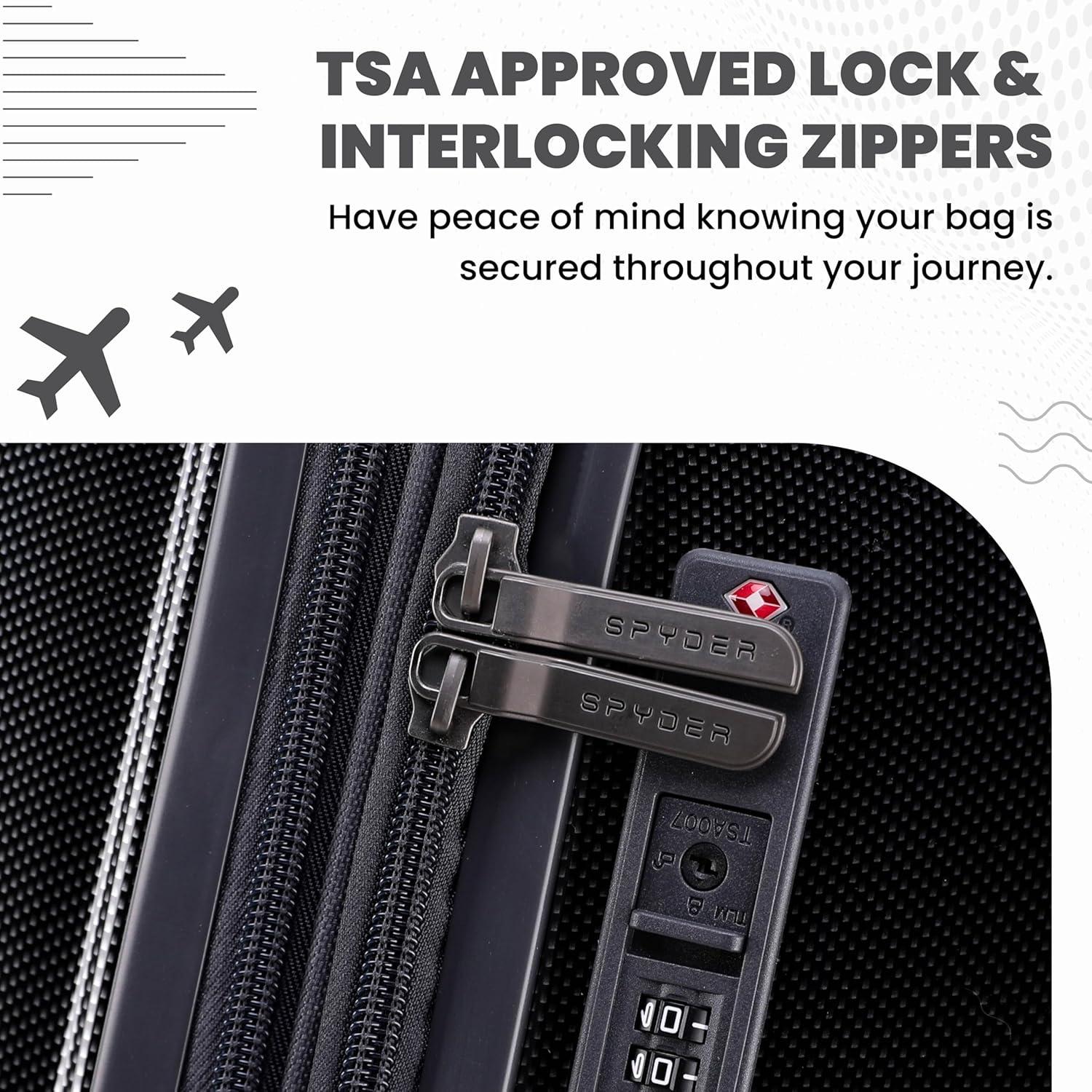 imageSpyder Rails Expandable Hardside Upright Suitcase with 360 Spinner Wheels TSA Approved Lock Black Medium CheckedBlack