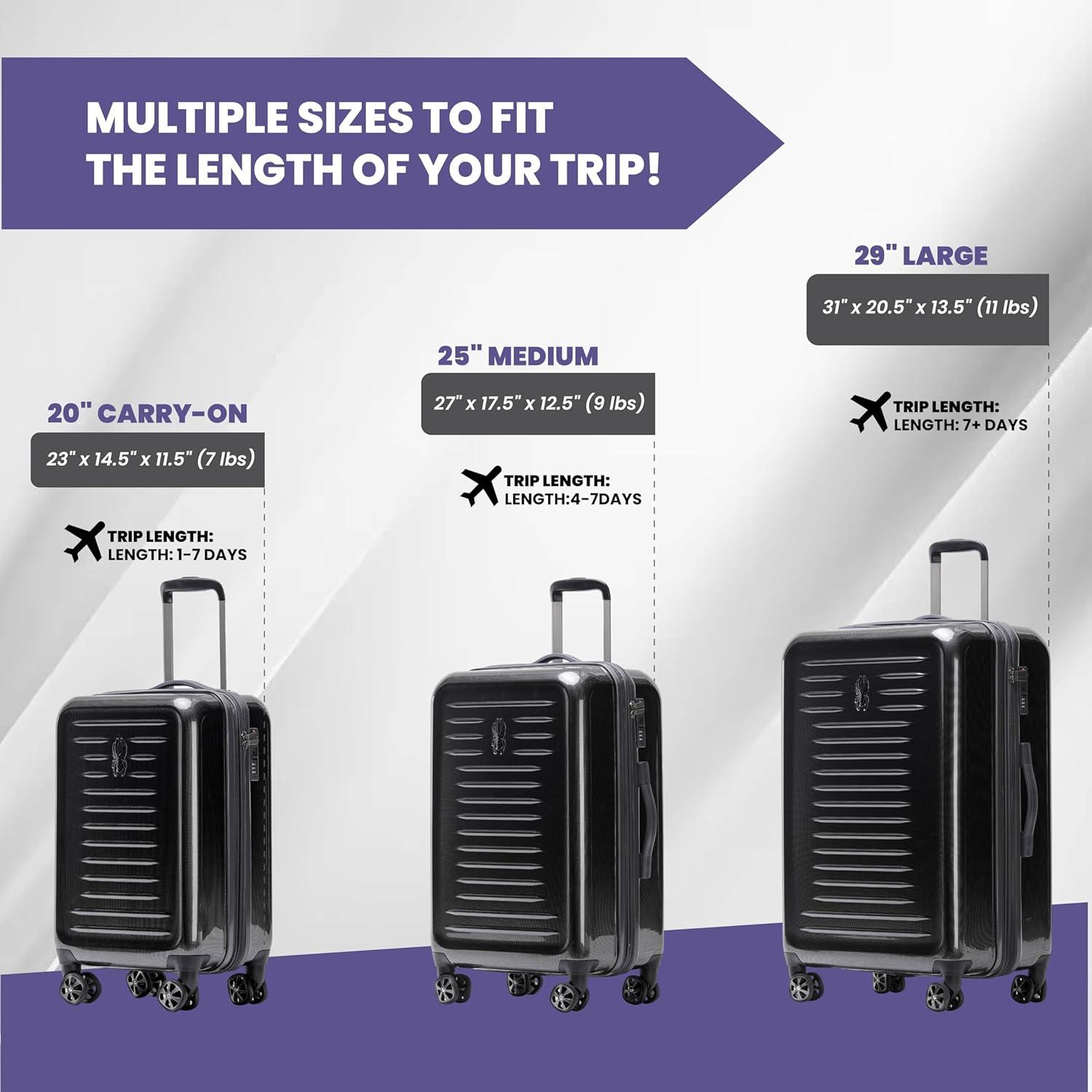 imageSpyder Rails Expandable Hardside Upright Suitcase with 360 Spinner Wheels TSA Approved Lock Black Medium CheckedBlack