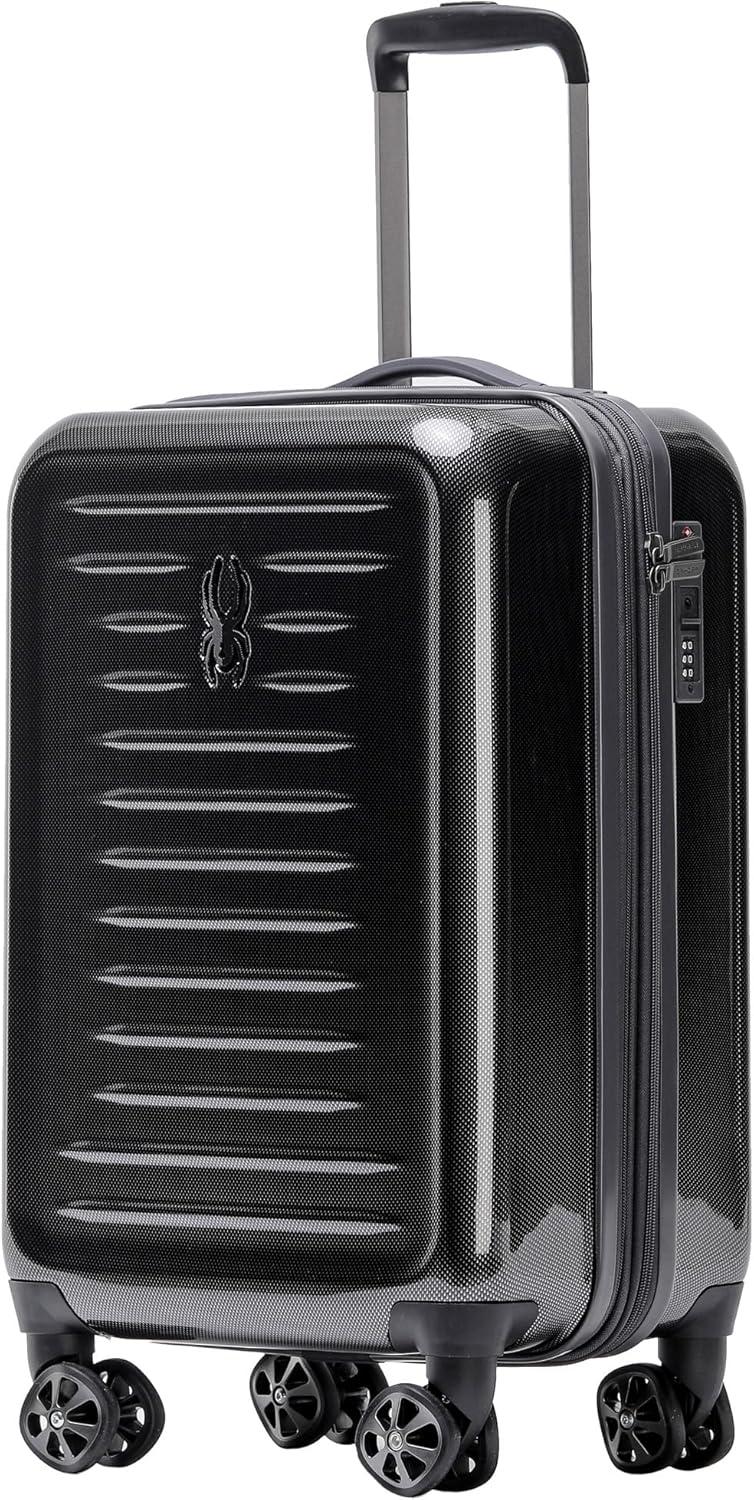 imageSpyder Rails Expandable Hardside Upright Suitcase with 360 Spinner Wheels TSA Approved Lock Black Medium CheckedBlack