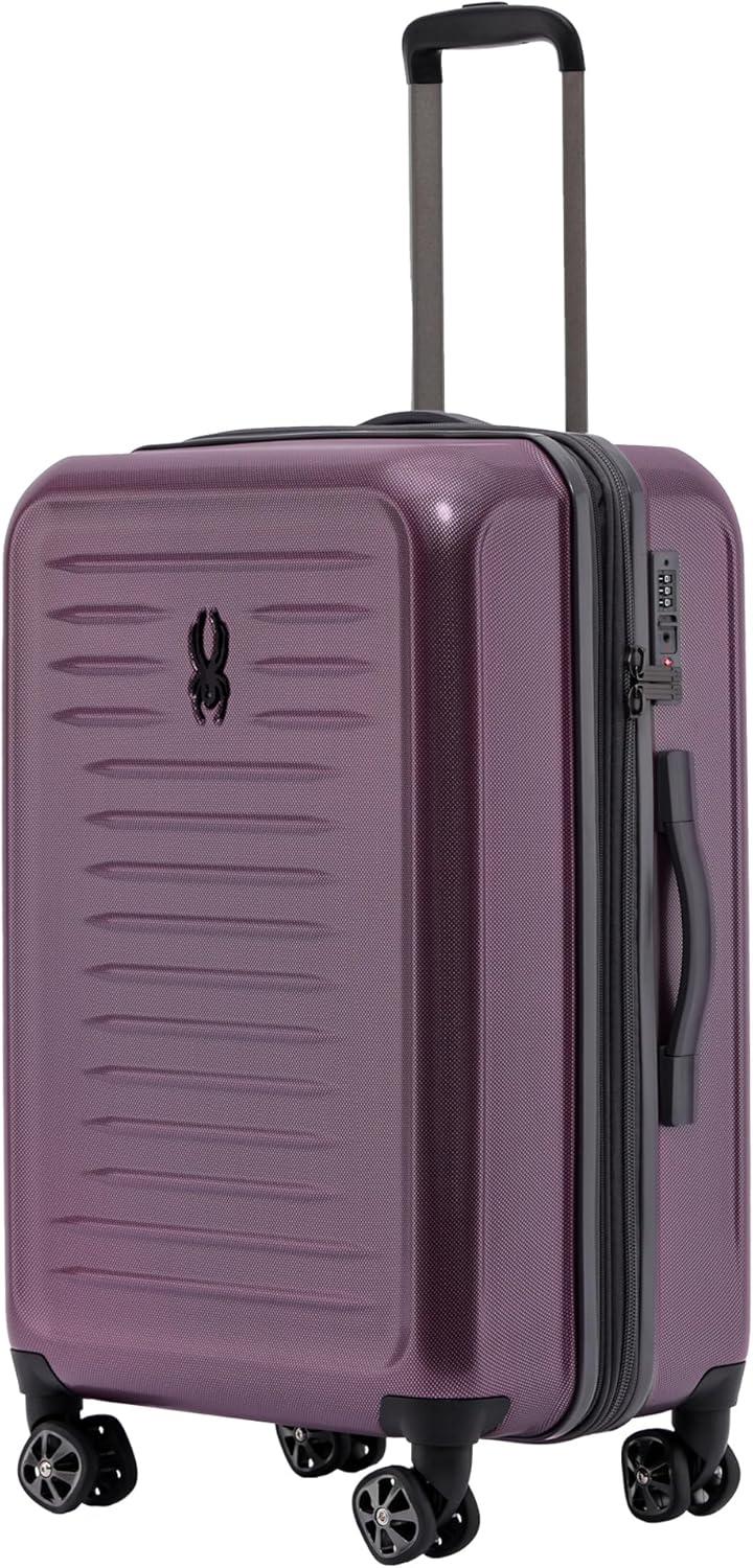 imageSpyder Rails Expandable Hardside Upright Suitcase with 360 Spinner Wheels TSA Approved Lock Black Medium CheckedBurgundy