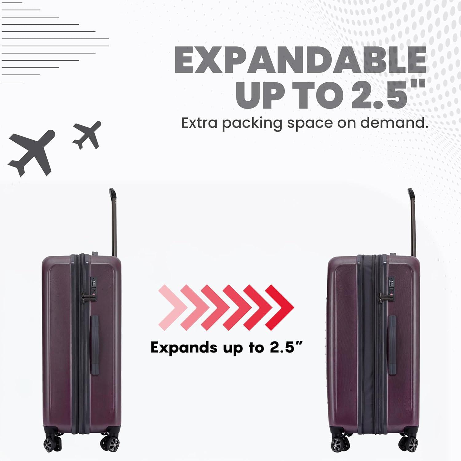 imageSpyder Rails Expandable Hardside Upright Suitcase with 360 Spinner Wheels TSA Approved Lock Black Medium CheckedBurgundy