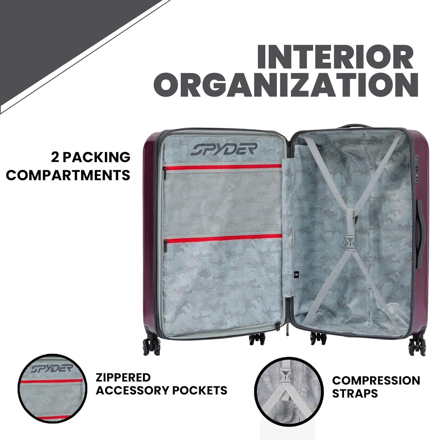 imageSpyder Rails Expandable Hardside Upright Suitcase with 360 Spinner Wheels TSA Approved Lock Black Medium CheckedBurgundy