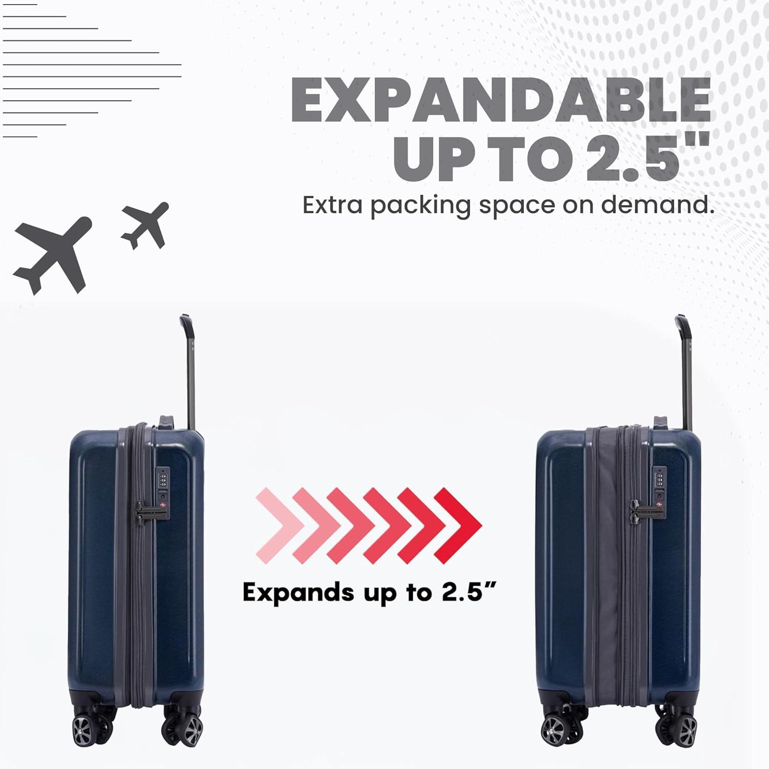 imageSpyder Rails Expandable Hardside Upright Suitcase with 360 Spinner Wheels TSA Approved Lock Black Medium CheckedCarbon Blue