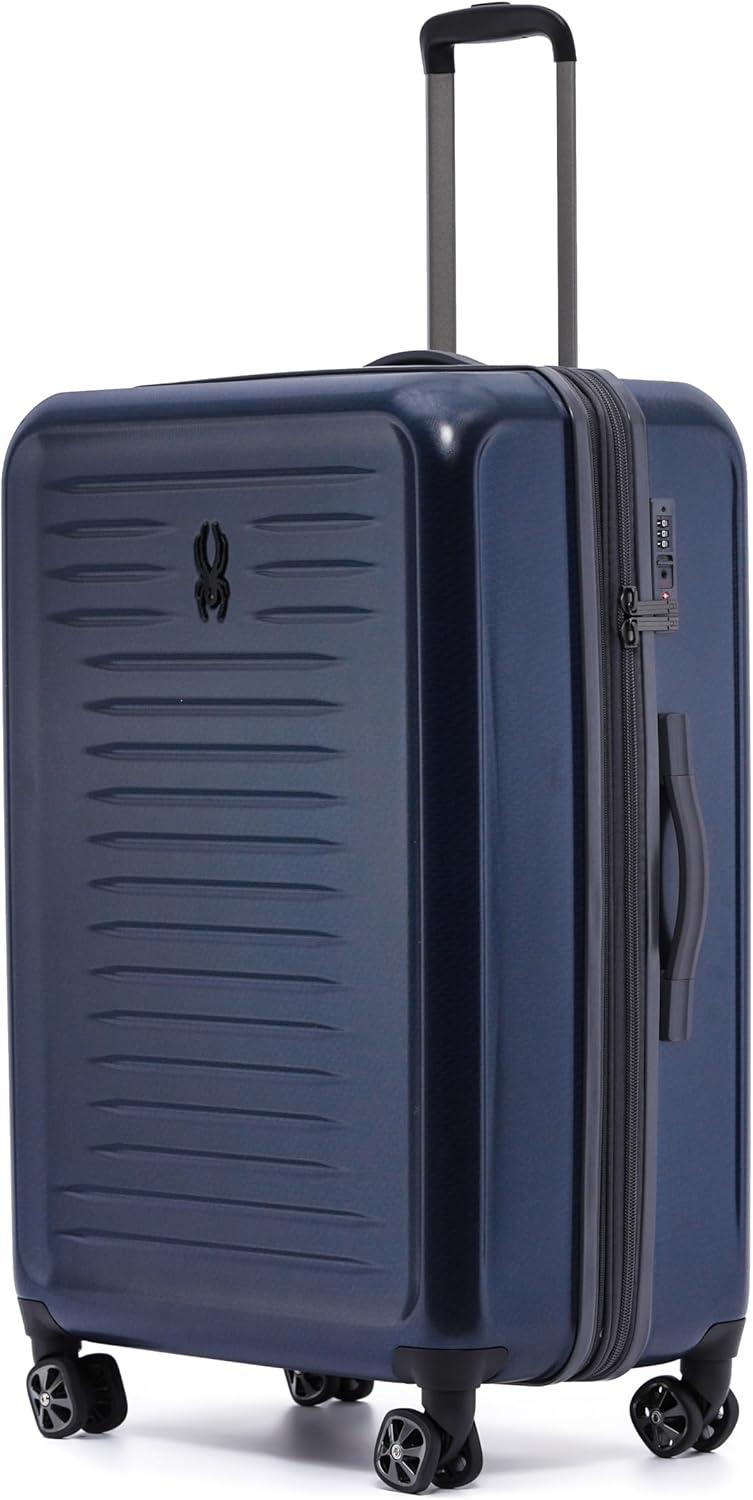 imageSpyder Rails Expandable Hardside Upright Suitcase with 360 Spinner Wheels TSA Approved Lock Black Medium CheckedCarbon Blue