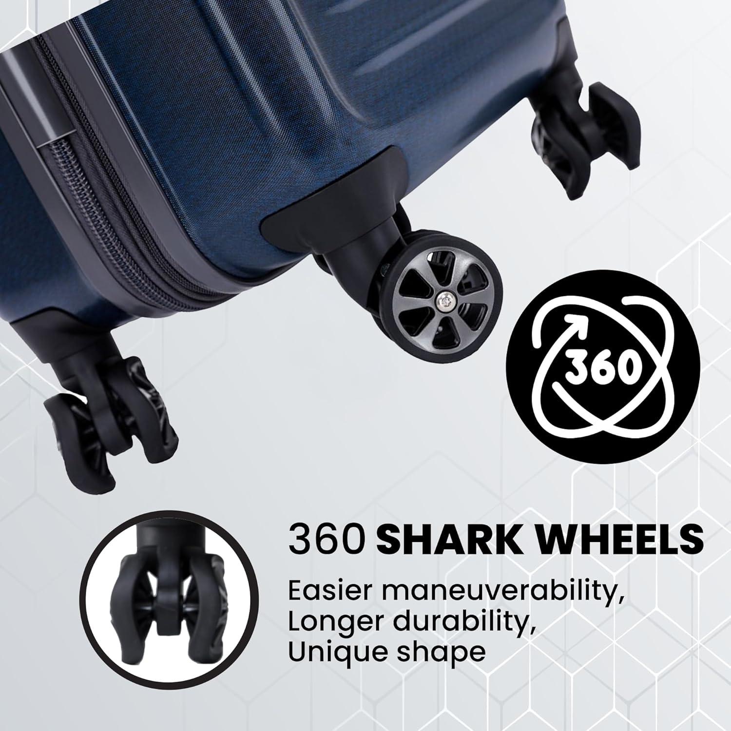 imageSpyder Rails Expandable Hardside Upright Suitcase with 360 Spinner Wheels TSA Approved Lock Black Medium CheckedCarbon Blue