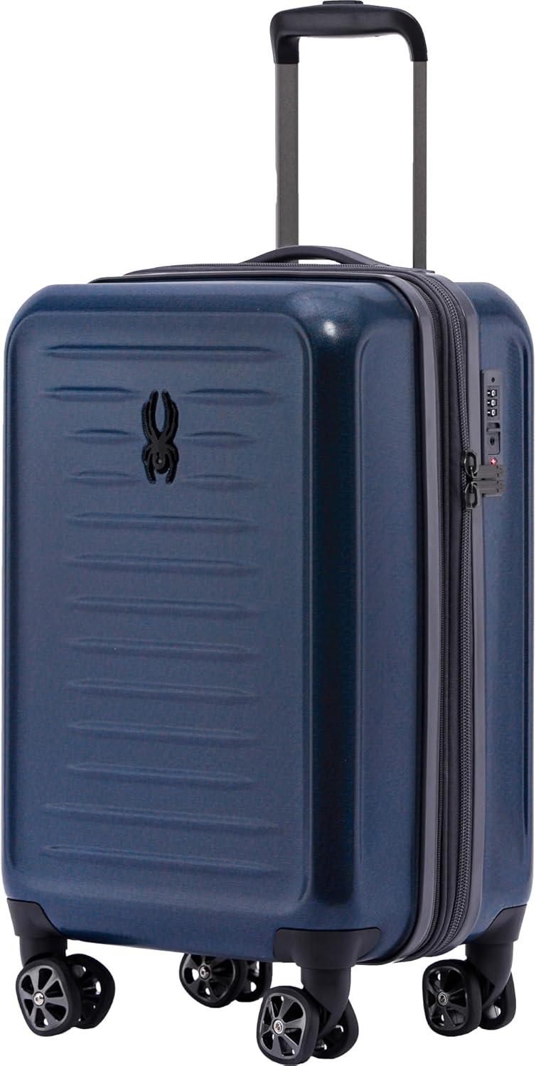 imageSpyder Rails Expandable Hardside Upright Suitcase with 360 Spinner Wheels TSA Approved Lock Black Medium CheckedCarbon Blue