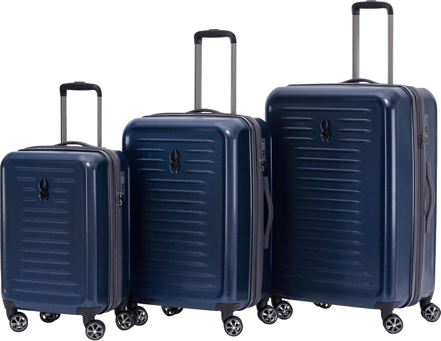 imageSpyder Rails Expandable Hardside Upright Suitcase with 360 Spinner Wheels TSA Approved Lock Black Medium CheckedCarbon Blue