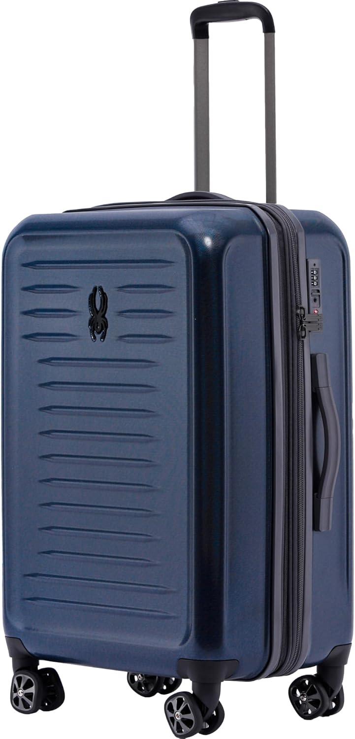imageSpyder Rails Expandable Hardside Upright Suitcase with 360 Spinner Wheels TSA Approved Lock Black Medium CheckedCarbon Blue