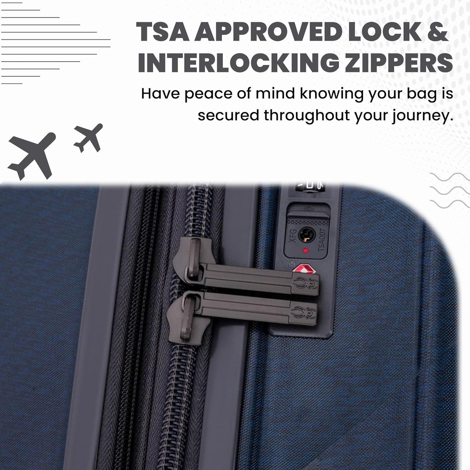 imageSpyder Rails Expandable Hardside Upright Suitcase with 360 Spinner Wheels TSA Approved Lock Black Medium CheckedCarbon Blue