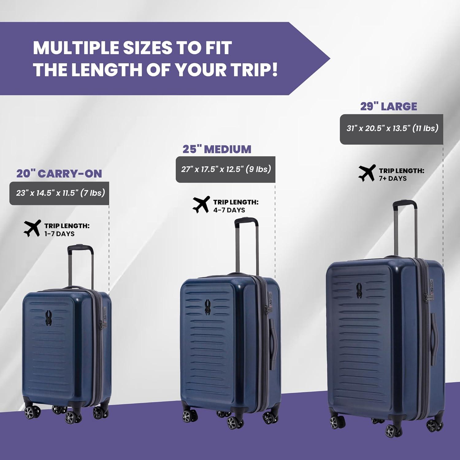 imageSpyder Rails Expandable Hardside Upright Suitcase with 360 Spinner Wheels TSA Approved Lock Black Medium CheckedCarbon Blue