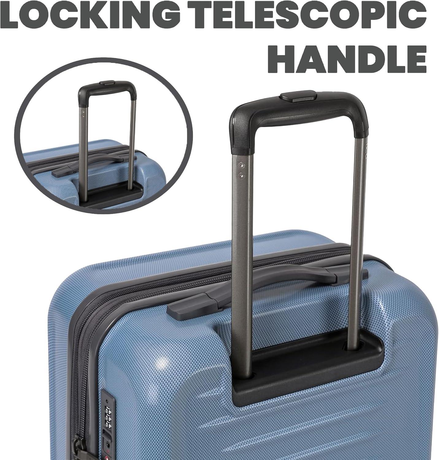 imageSpyder Rails Expandable Hardside Upright Suitcase with 360 Spinner Wheels TSA Approved Lock Black Medium CheckedDenim