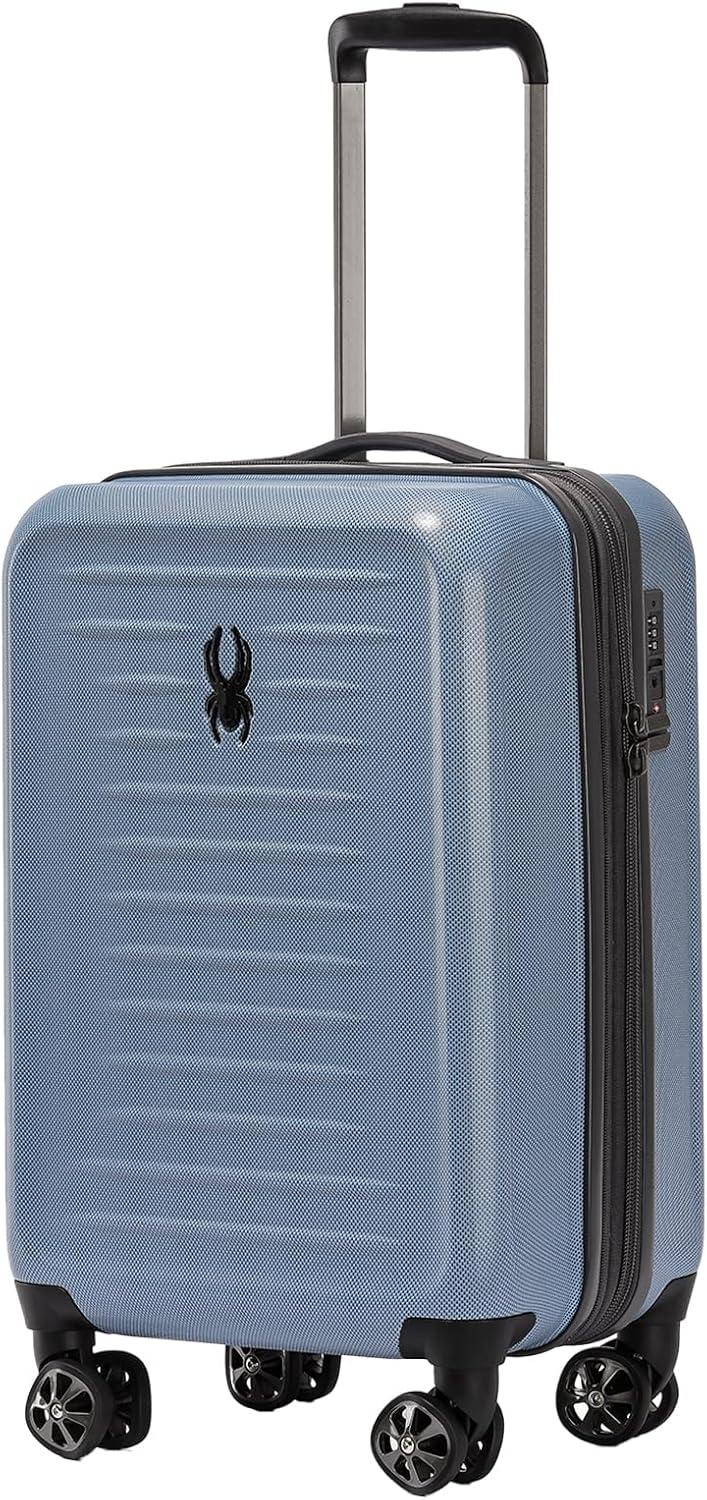 imageSpyder Rails Expandable Hardside Upright Suitcase with 360 Spinner Wheels TSA Approved Lock Black Medium CheckedDenim