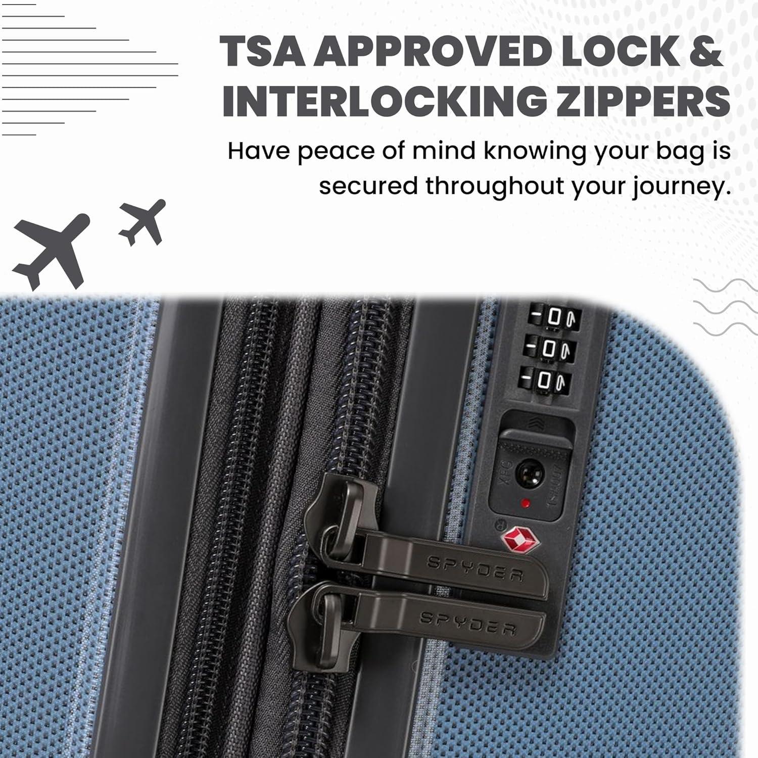 imageSpyder Rails Expandable Hardside Upright Suitcase with 360 Spinner Wheels TSA Approved Lock Black Medium CheckedDenim