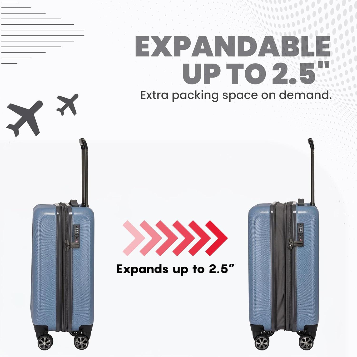 imageSpyder Rails Expandable Hardside Upright Suitcase with 360 Spinner Wheels TSA Approved Lock Black Medium CheckedDenim