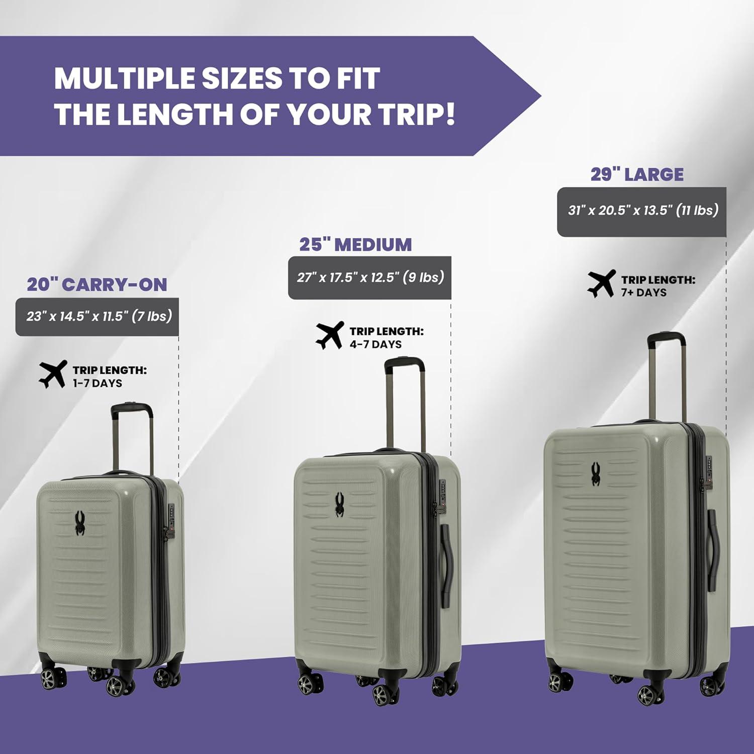 imageSpyder Rails Expandable Hardside Upright Suitcase with 360 Spinner Wheels TSA Approved Lock Black Medium CheckedMoss Gray