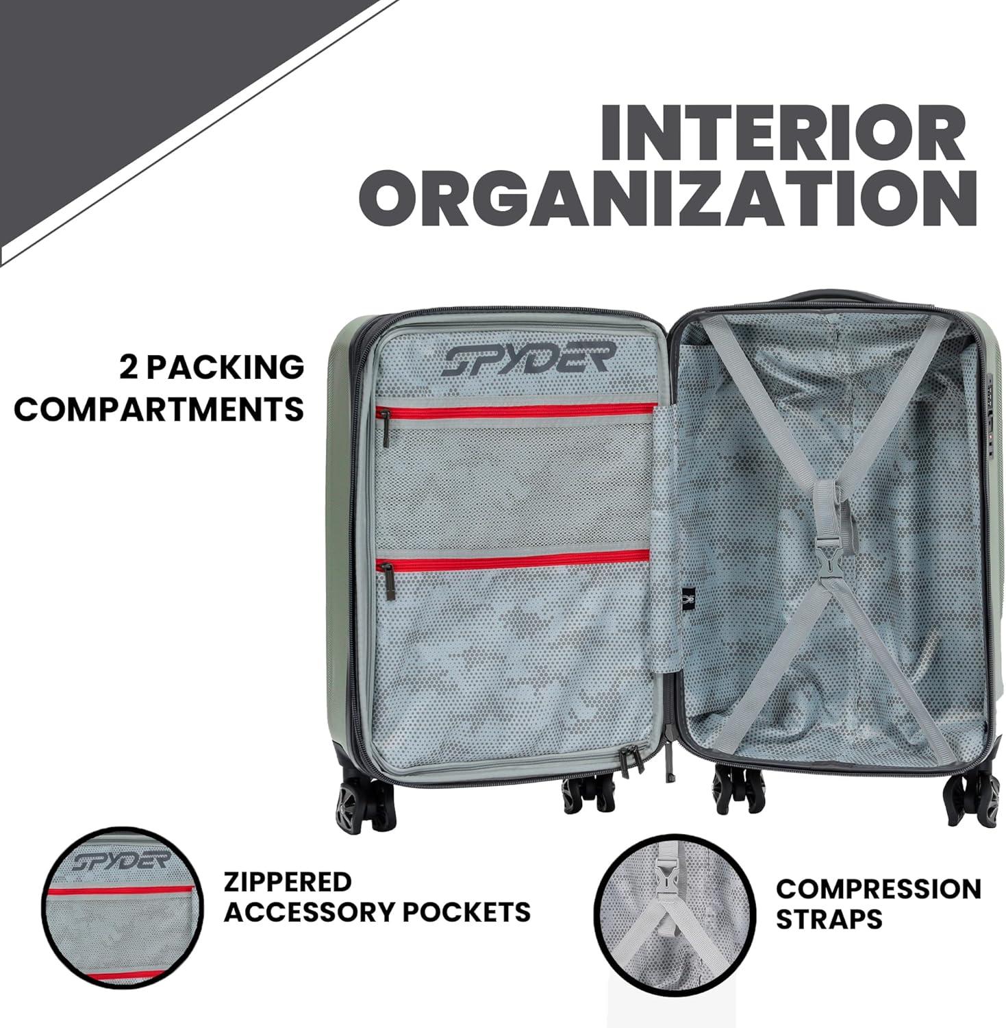 imageSpyder Rails Expandable Hardside Upright Suitcase with 360 Spinner Wheels TSA Approved Lock Black Medium CheckedMoss Gray