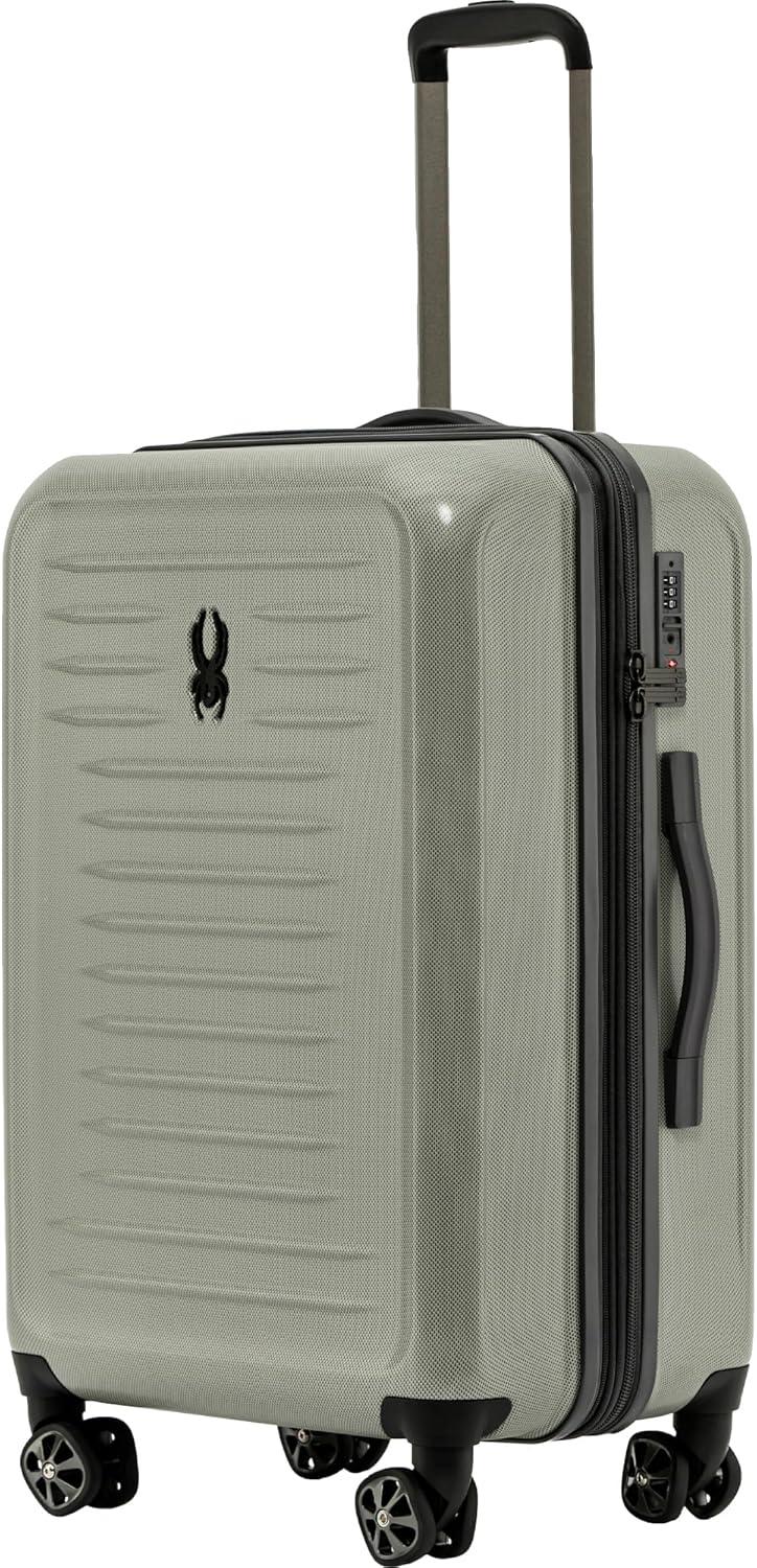 imageSpyder Rails Expandable Hardside Upright Suitcase with 360 Spinner Wheels TSA Approved Lock Black Medium CheckedMoss Gray