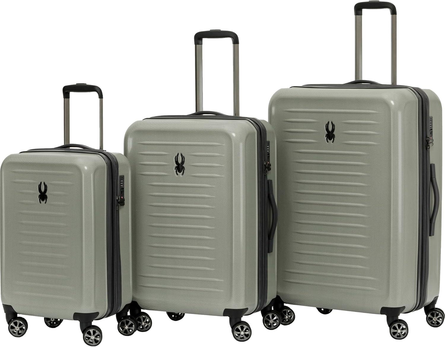 imageSpyder Rails Expandable Hardside Upright Suitcase with 360 Spinner Wheels TSA Approved Lock Black Medium CheckedMoss Gray