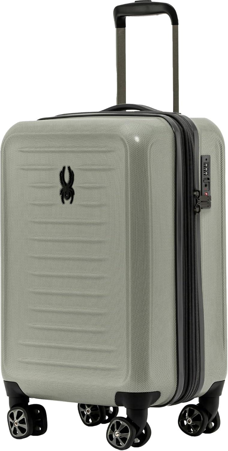 imageSpyder Rails Expandable Hardside Upright Suitcase with 360 Spinner Wheels TSA Approved Lock Black Medium CheckedMoss Gray