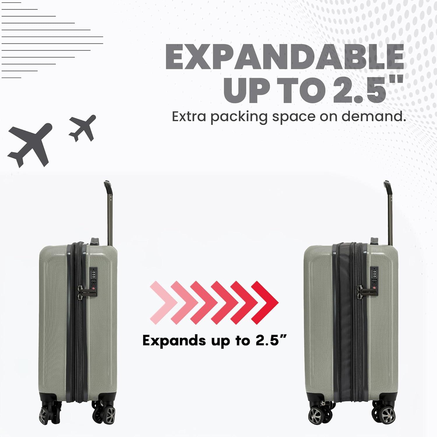 imageSpyder Rails Expandable Hardside Upright Suitcase with 360 Spinner Wheels TSA Approved Lock Black Medium CheckedMoss Gray