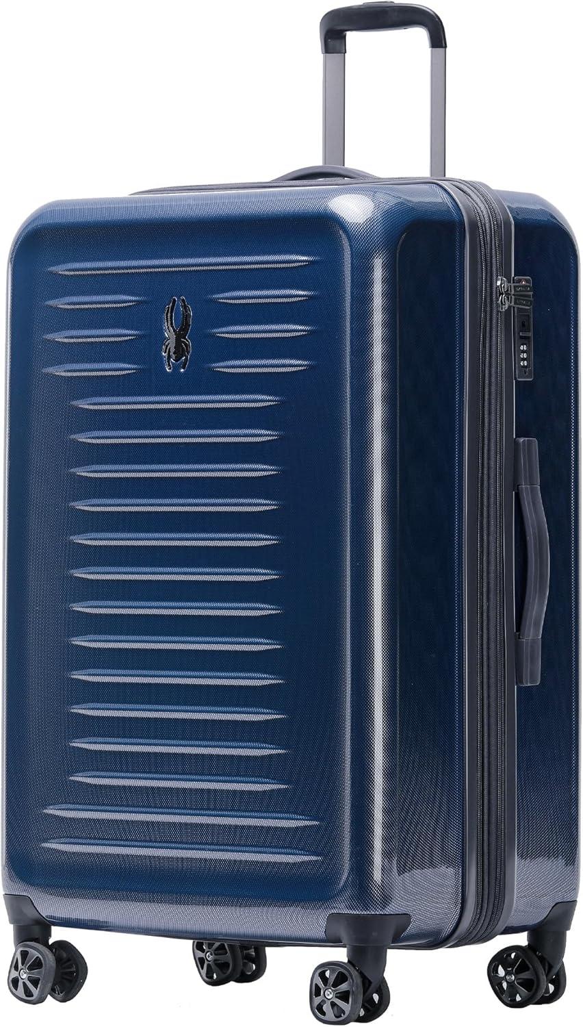 imageSpyder Rails Expandable Hardside Upright Suitcase with 360 Spinner Wheels TSA Approved Lock Black Medium CheckedNavy