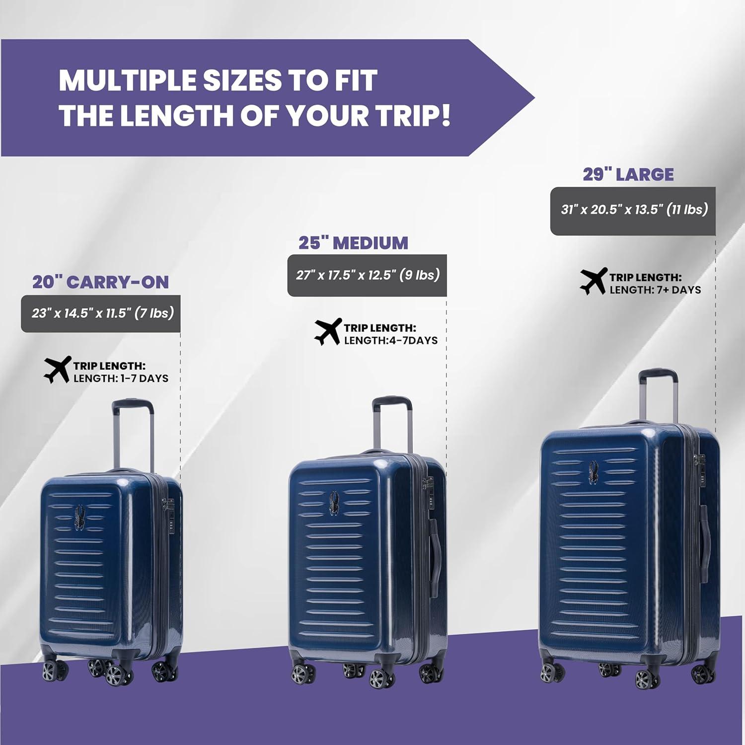 imageSpyder Rails Expandable Hardside Upright Suitcase with 360 Spinner Wheels TSA Approved Lock Black Medium CheckedNavy