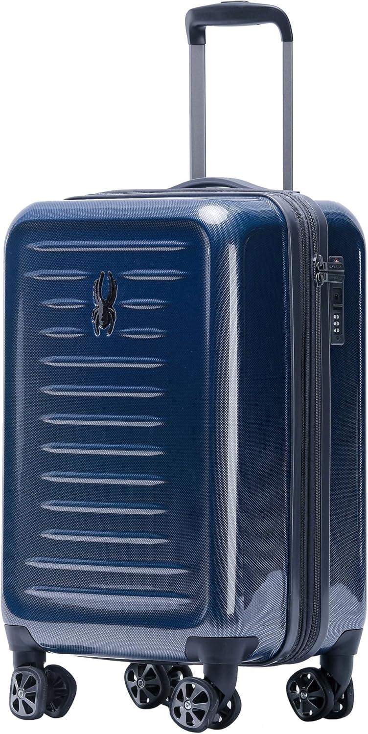 imageSpyder Rails Expandable Hardside Upright Suitcase with 360 Spinner Wheels TSA Approved Lock Black Medium CheckedNavy