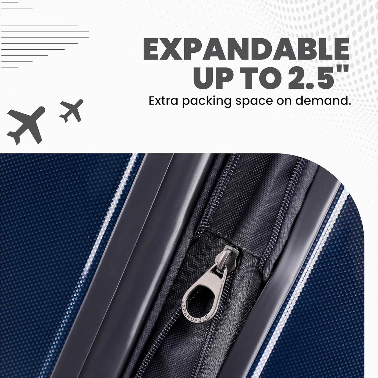 imageSpyder Rails Expandable Hardside Upright Suitcase with 360 Spinner Wheels TSA Approved Lock Black Medium CheckedNavy