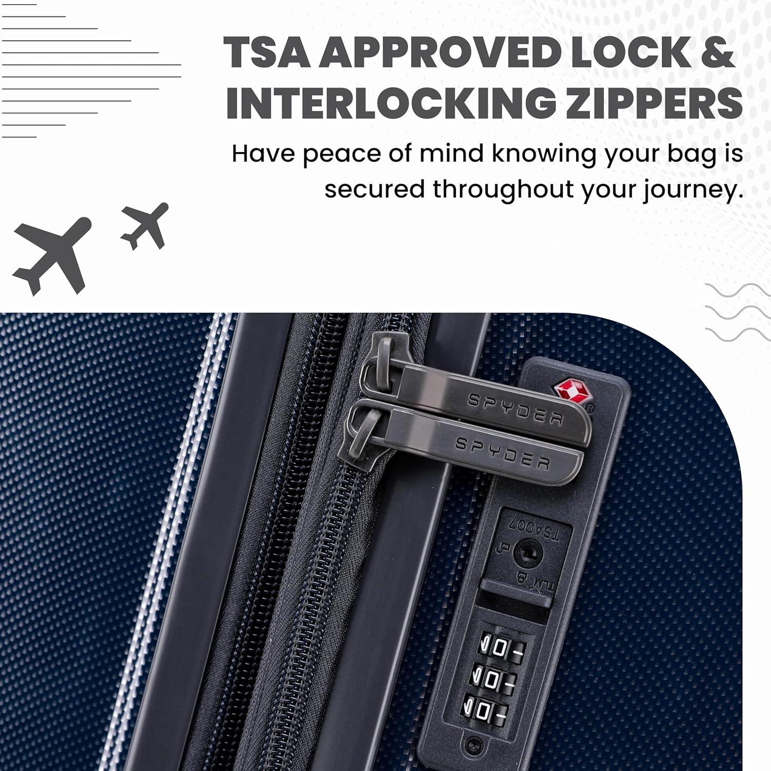 imageSpyder Rails Expandable Hardside Upright Suitcase with 360 Spinner Wheels TSA Approved Lock Black Medium CheckedNavy