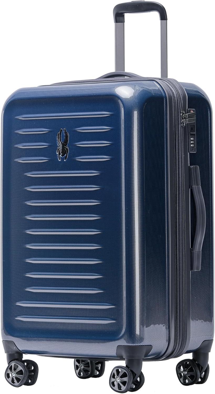 imageSpyder Rails Expandable Hardside Upright Suitcase with 360 Spinner Wheels TSA Approved Lock Black Medium CheckedNavy