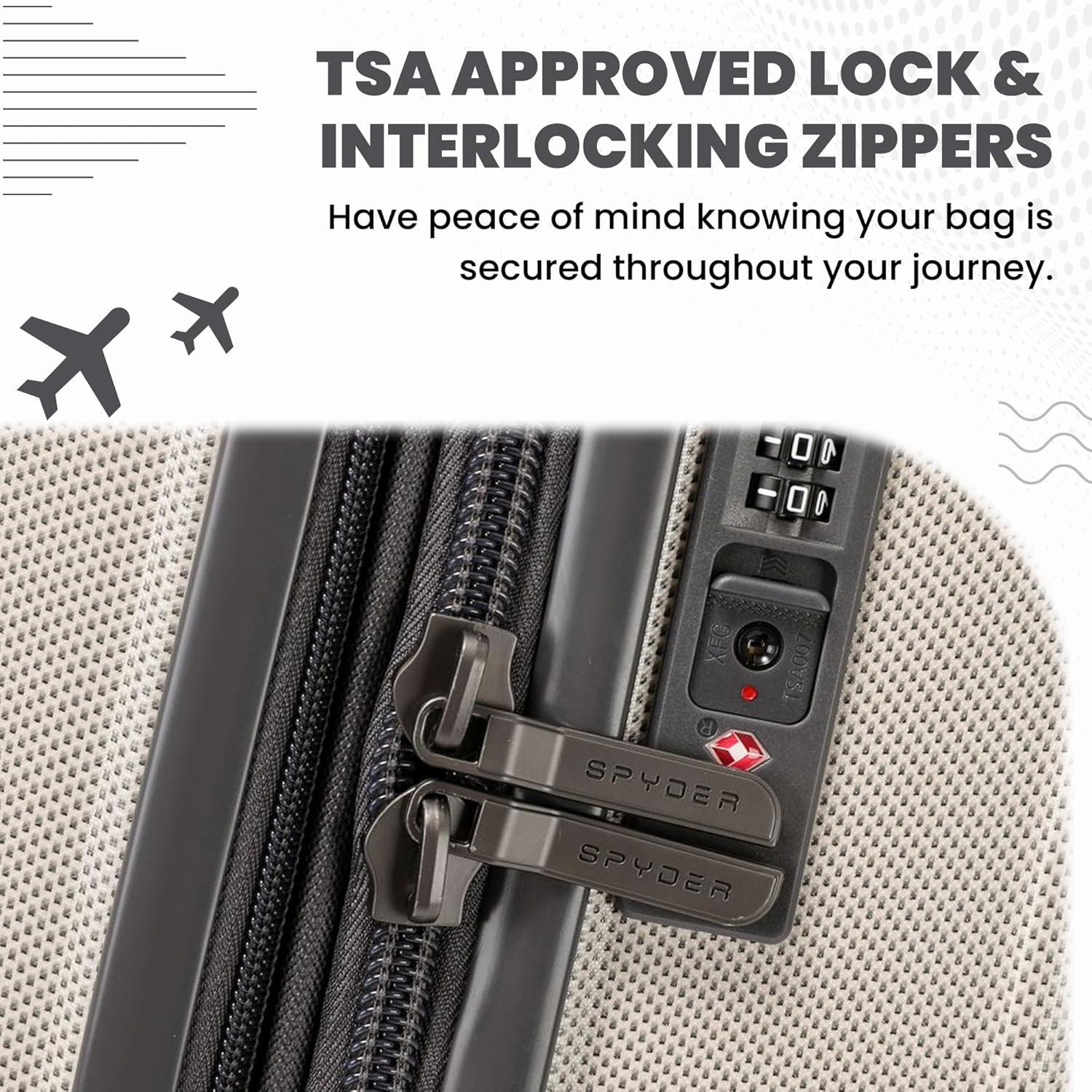 imageSpyder Rails Expandable Hardside Upright Suitcase with 360 Spinner Wheels TSA Approved Lock Black Medium CheckedOatmeal