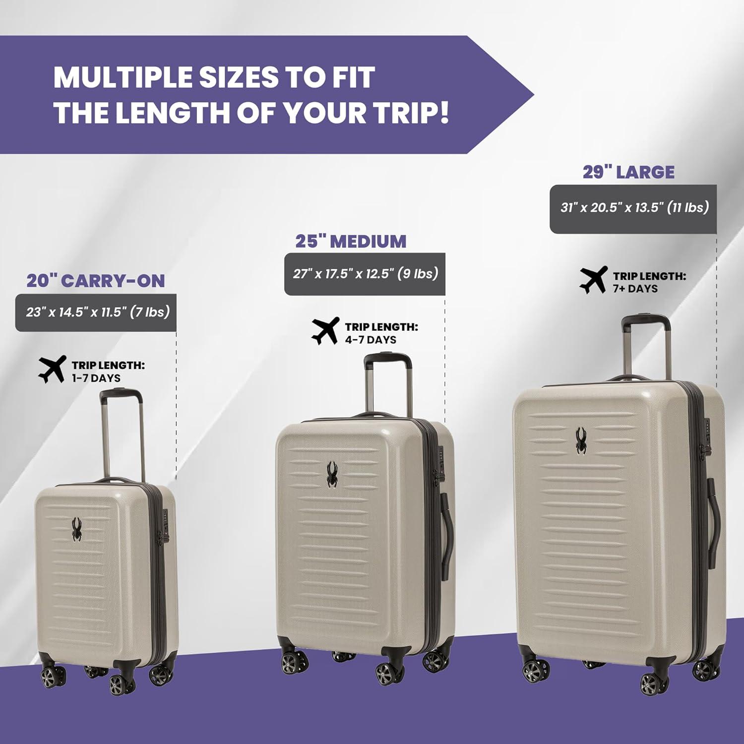 imageSpyder Rails Expandable Hardside Upright Suitcase with 360 Spinner Wheels TSA Approved Lock Black Medium CheckedOatmeal