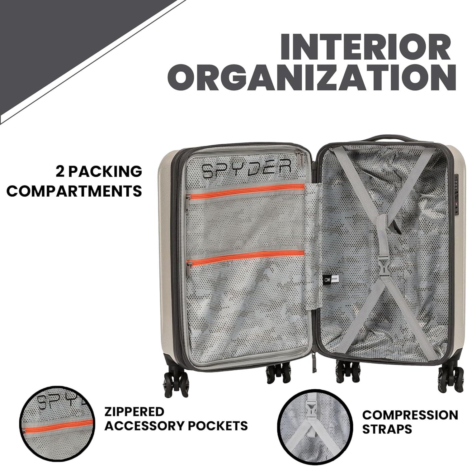 imageSpyder Rails Expandable Hardside Upright Suitcase with 360 Spinner Wheels TSA Approved Lock Black Medium CheckedOatmeal