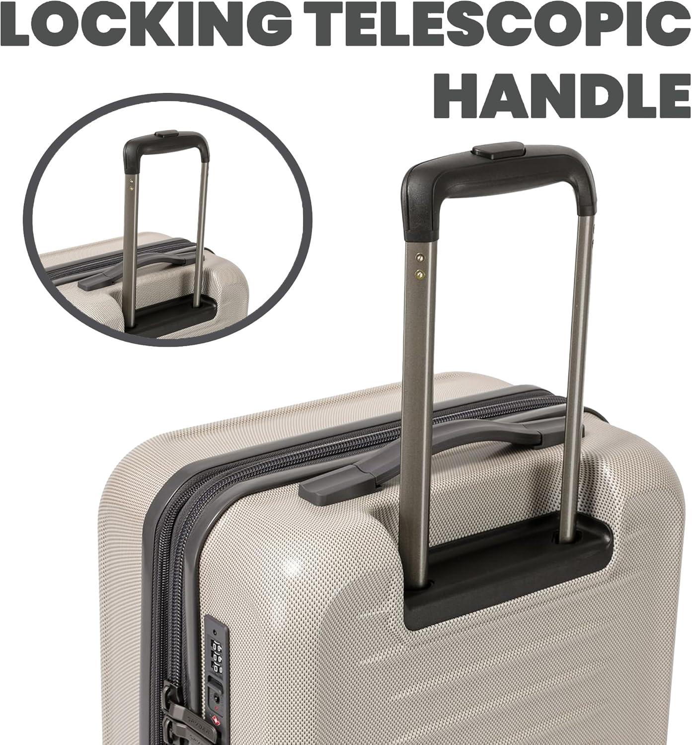 imageSpyder Rails Expandable Hardside Upright Suitcase with 360 Spinner Wheels TSA Approved Lock Black Medium CheckedOatmeal
