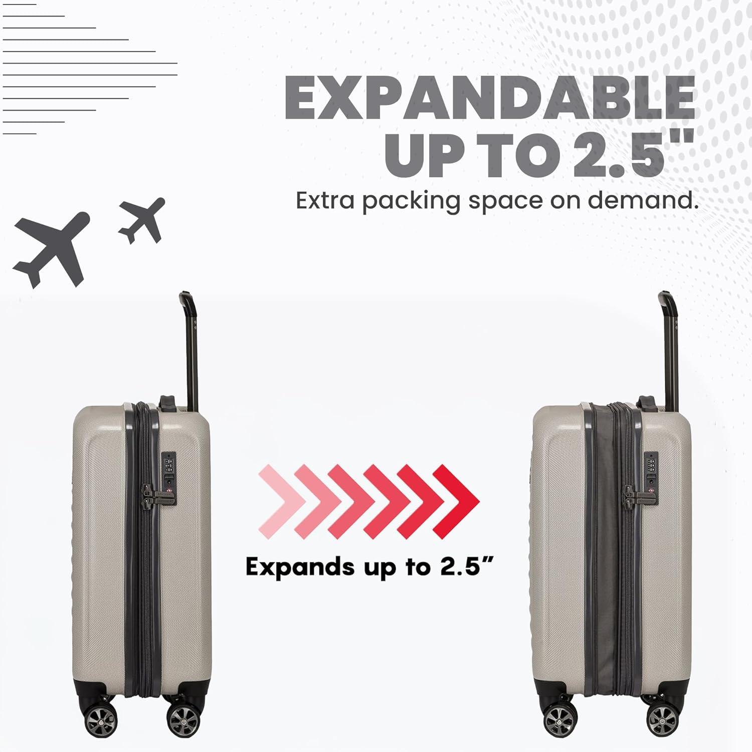imageSpyder Rails Expandable Hardside Upright Suitcase with 360 Spinner Wheels TSA Approved Lock Black Medium CheckedOatmeal