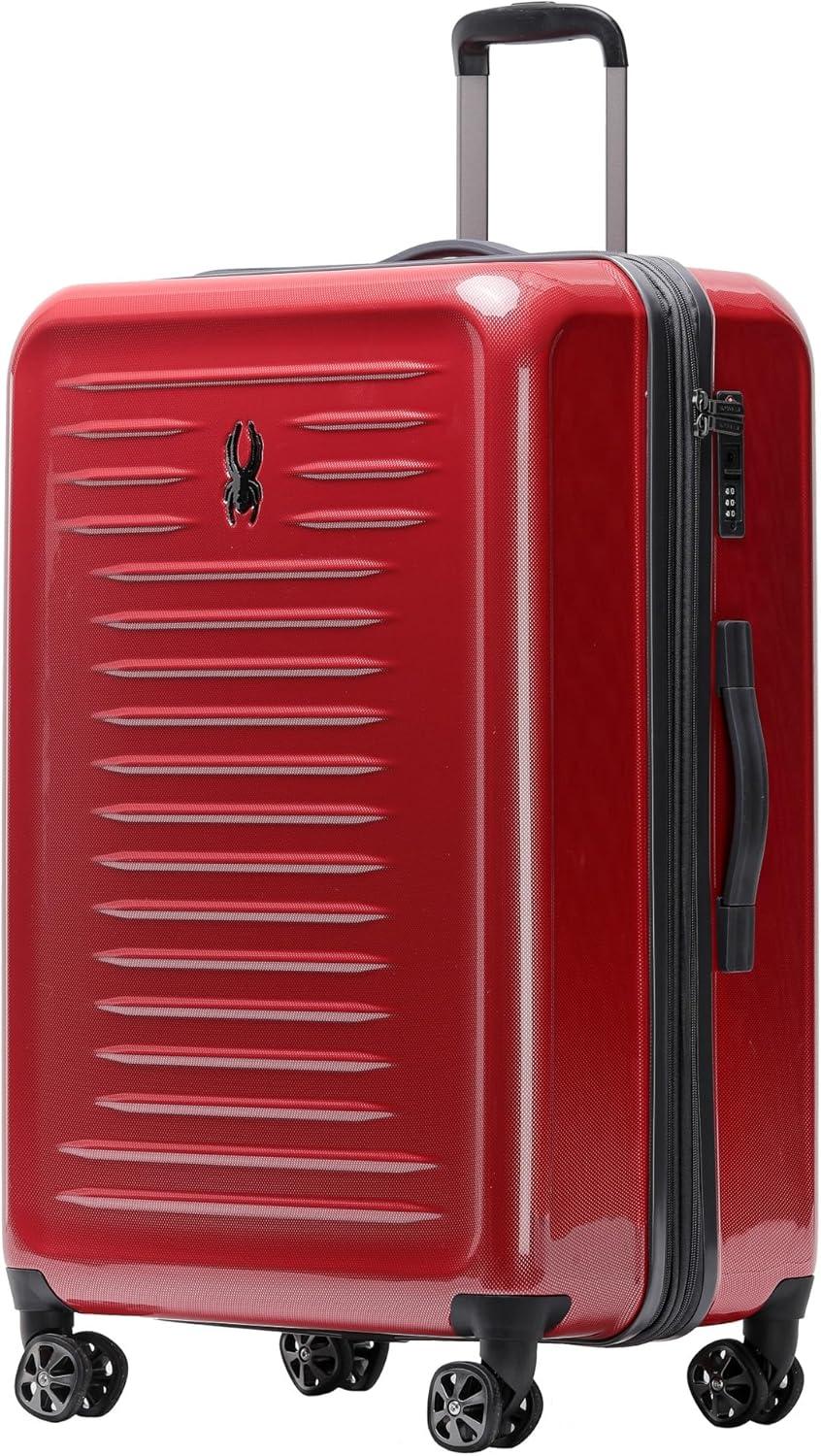 imageSpyder Rails Expandable Hardside Upright Suitcase with 360 Spinner Wheels TSA Approved Lock Black Medium CheckedRed