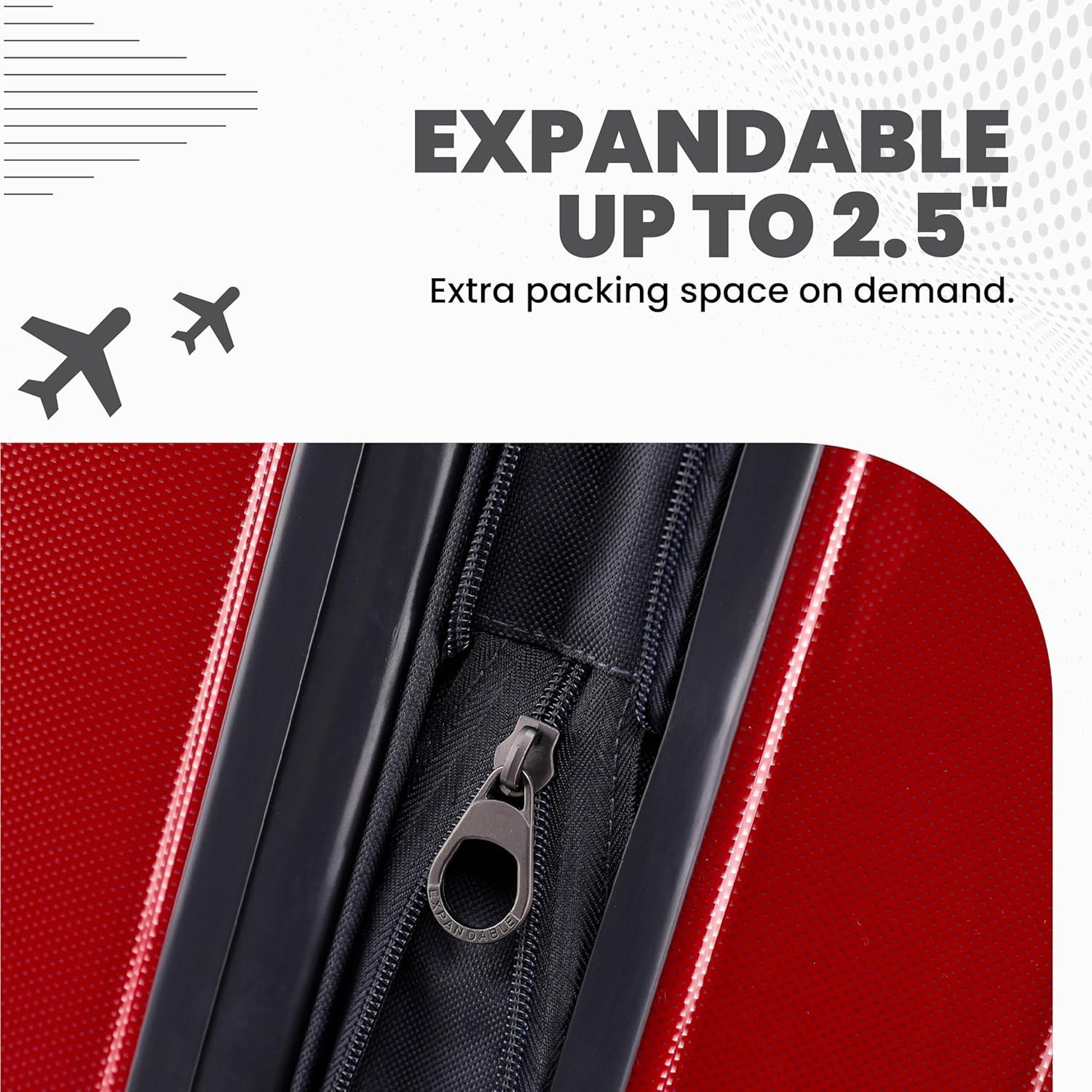 imageSpyder Rails Expandable Hardside Upright Suitcase with 360 Spinner Wheels TSA Approved Lock Black Medium CheckedRed