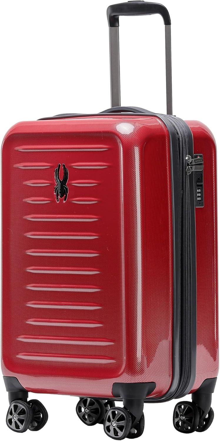 imageSpyder Rails Expandable Hardside Upright Suitcase with 360 Spinner Wheels TSA Approved Lock Black Medium CheckedRed