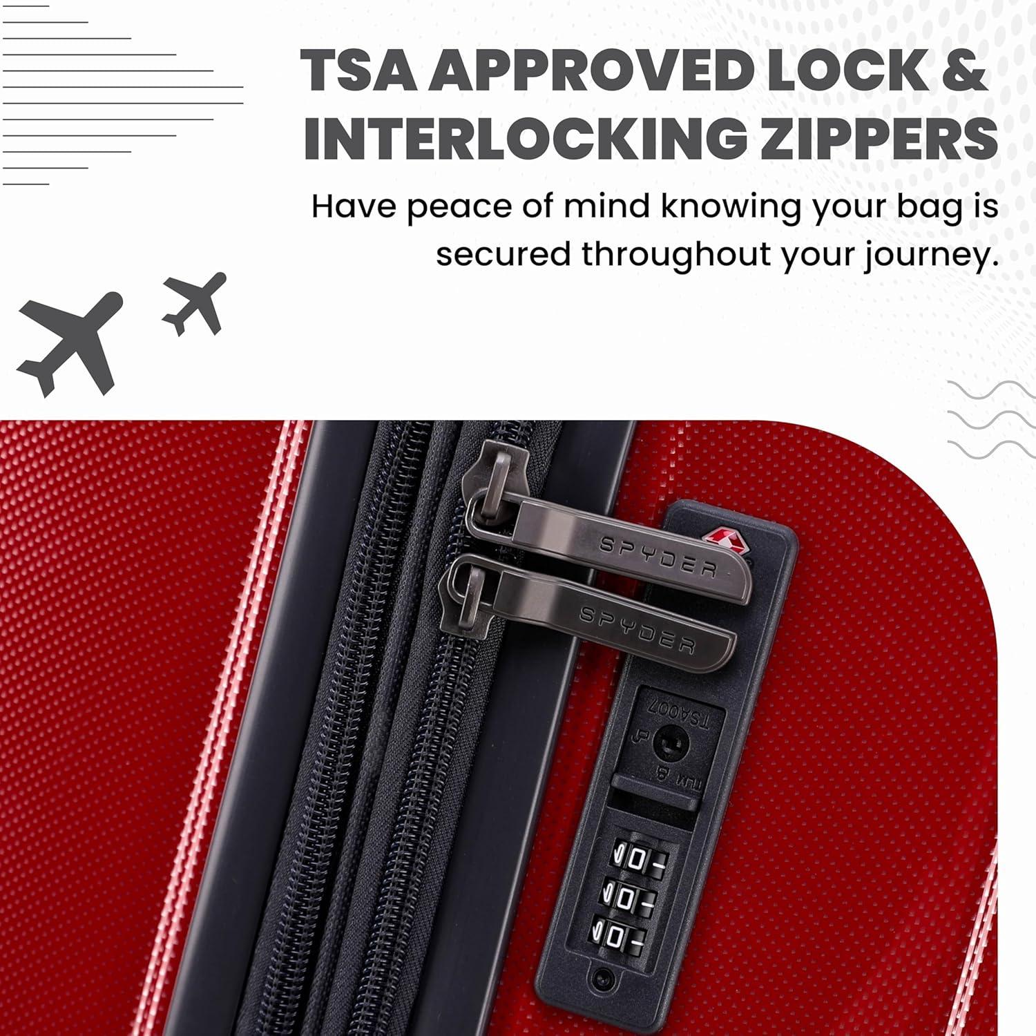 imageSpyder Rails Expandable Hardside Upright Suitcase with 360 Spinner Wheels TSA Approved Lock Black Medium CheckedRed