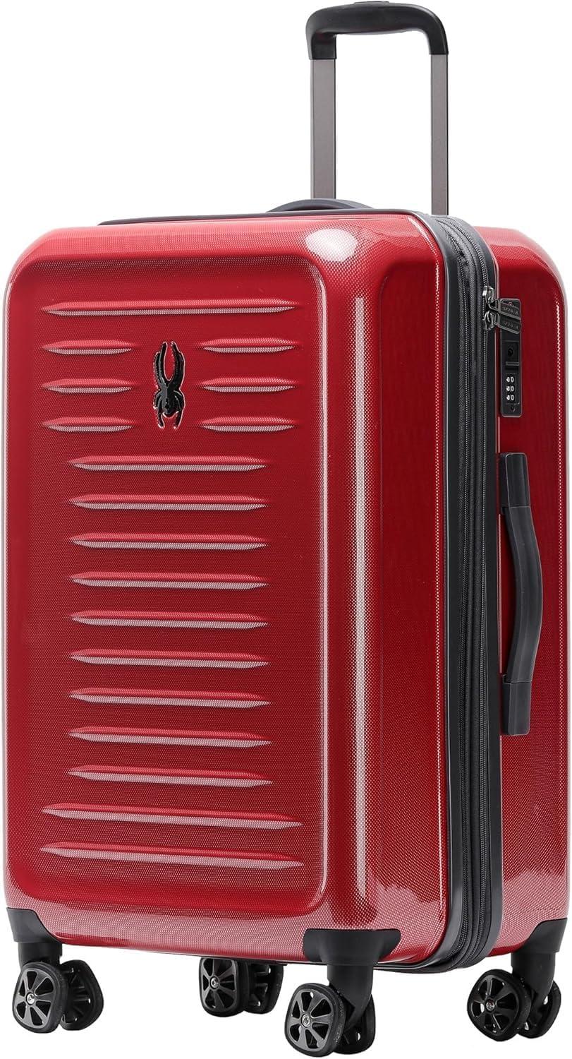 imageSpyder Rails Expandable Hardside Upright Suitcase with 360 Spinner Wheels TSA Approved Lock Black Medium CheckedRed