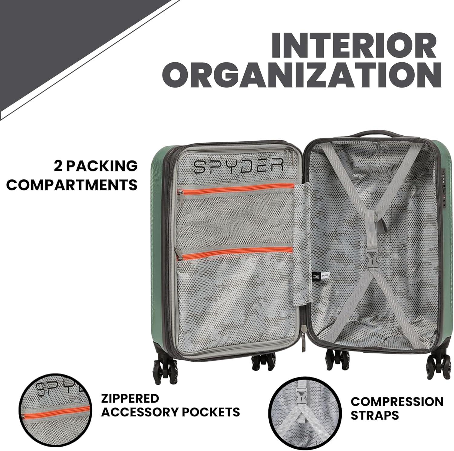 imageSpyder Rails Expandable Hardside Upright Suitcase with 360 Spinner Wheels TSA Approved Lock Black Medium CheckedSage