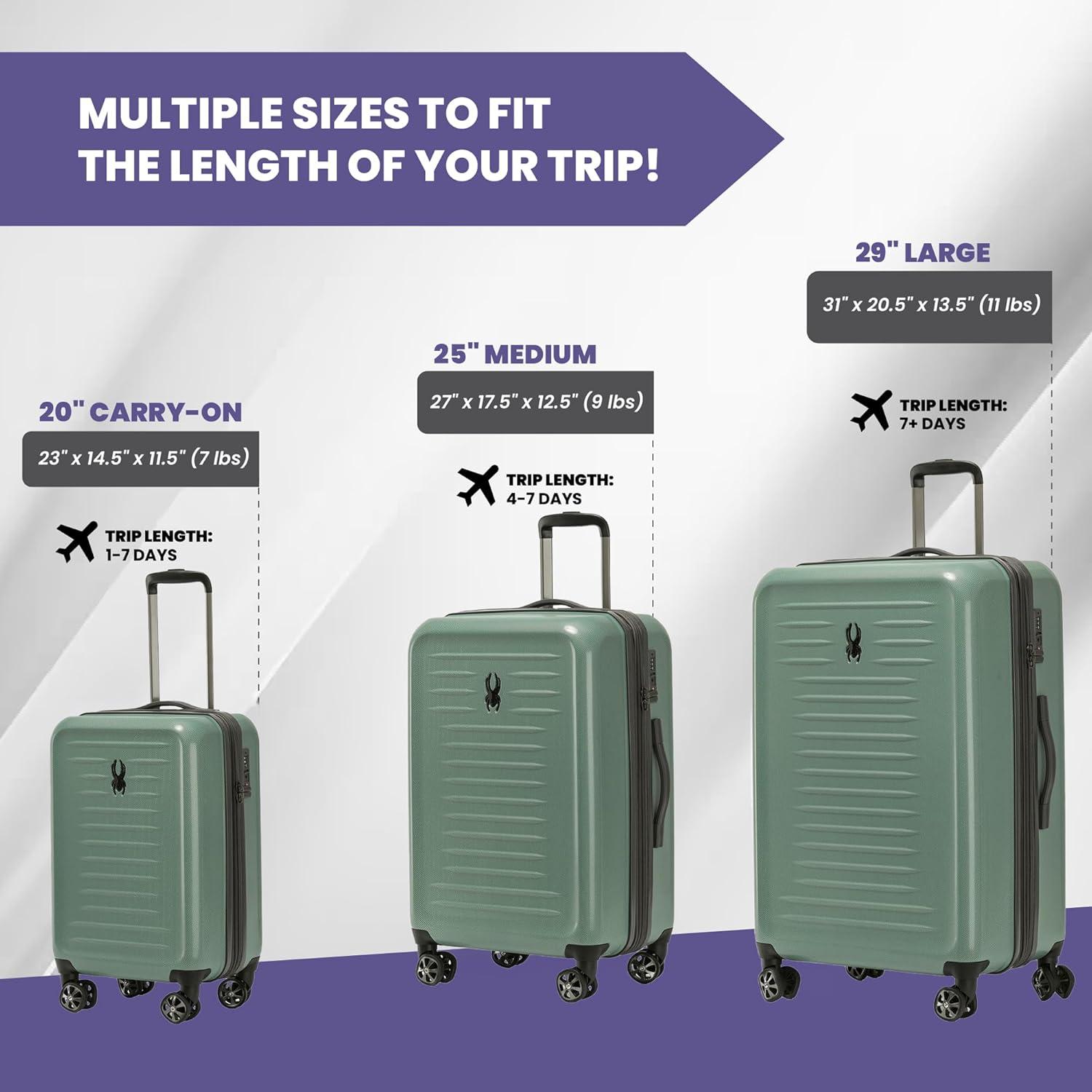 imageSpyder Rails Expandable Hardside Upright Suitcase with 360 Spinner Wheels TSA Approved Lock Black Medium CheckedSage