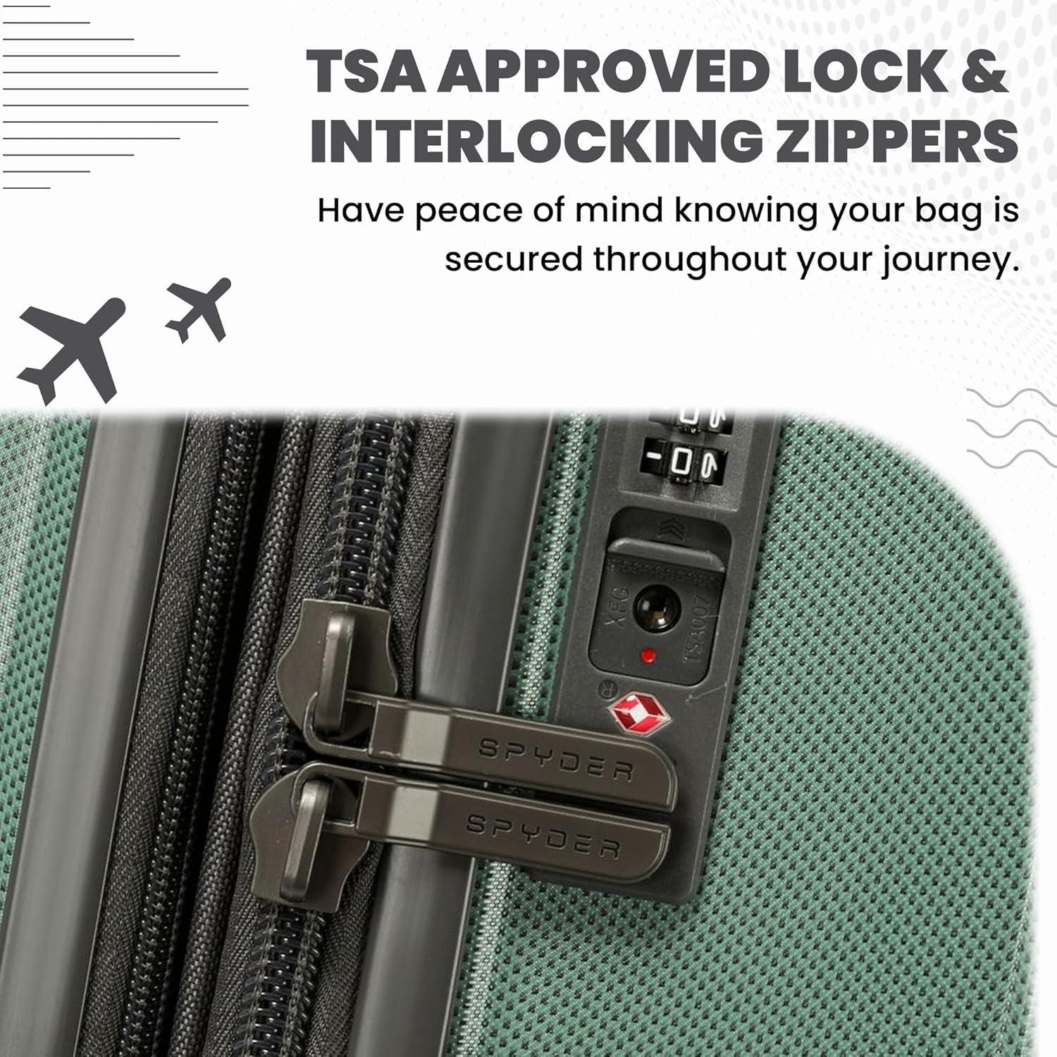 imageSpyder Rails Expandable Hardside Upright Suitcase with 360 Spinner Wheels TSA Approved Lock Black Medium CheckedSage