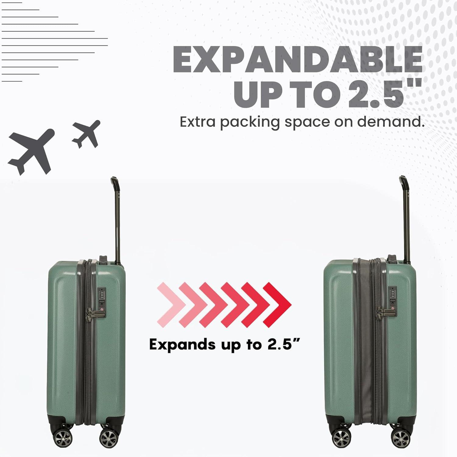 imageSpyder Rails Expandable Hardside Upright Suitcase with 360 Spinner Wheels TSA Approved Lock Black Medium CheckedSage