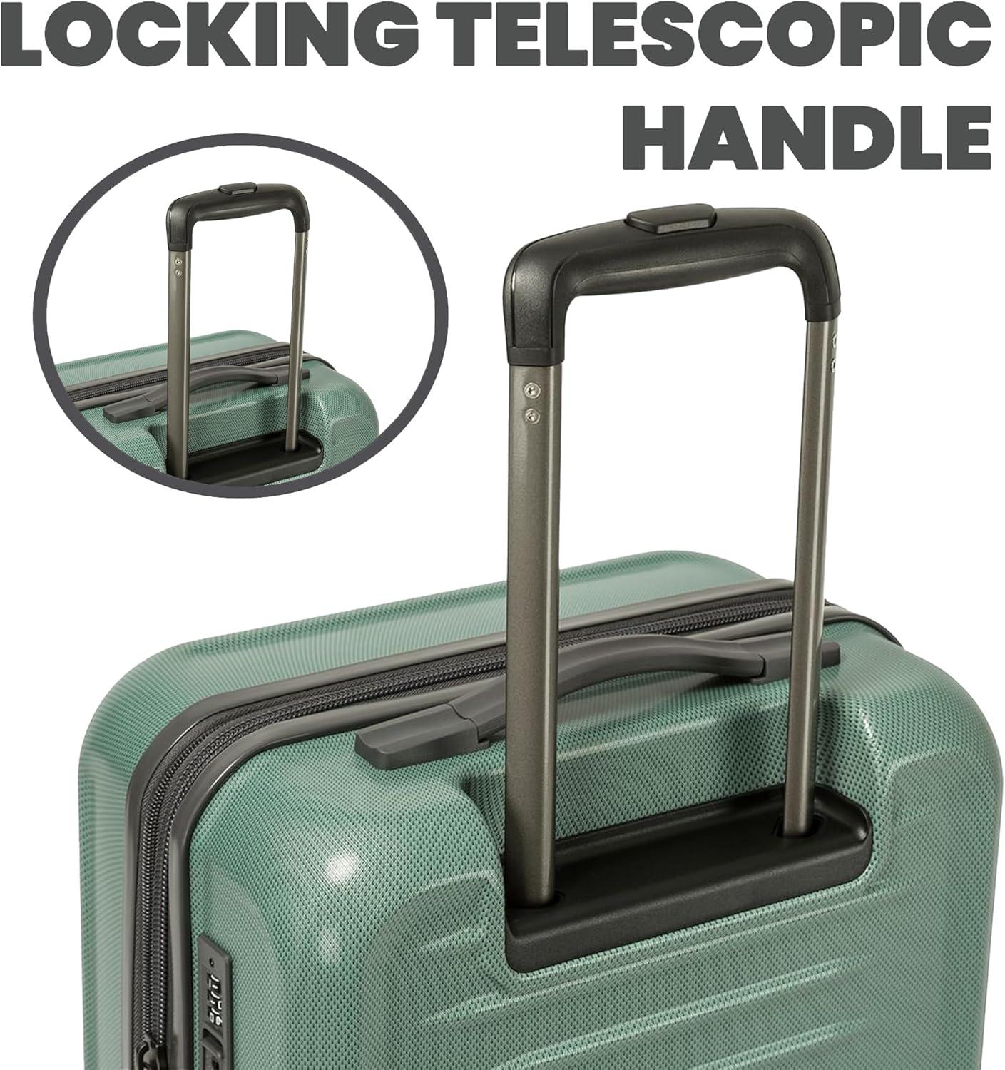 imageSpyder Rails Expandable Hardside Upright Suitcase with 360 Spinner Wheels TSA Approved Lock Black Medium CheckedSage