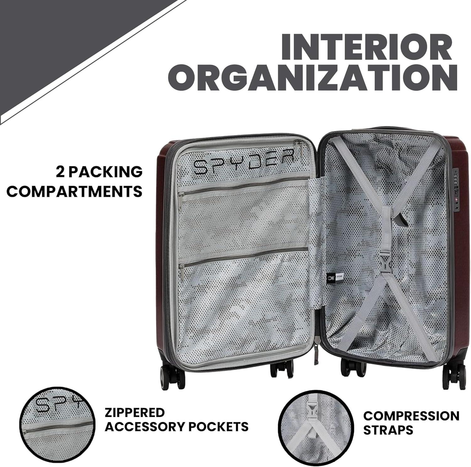 imageSpyder Traverse 20 Inch Carry On Expandable Hardside Upright Suitcase with 360 Spinner Wheels TSA Approved Lock SilverCherry