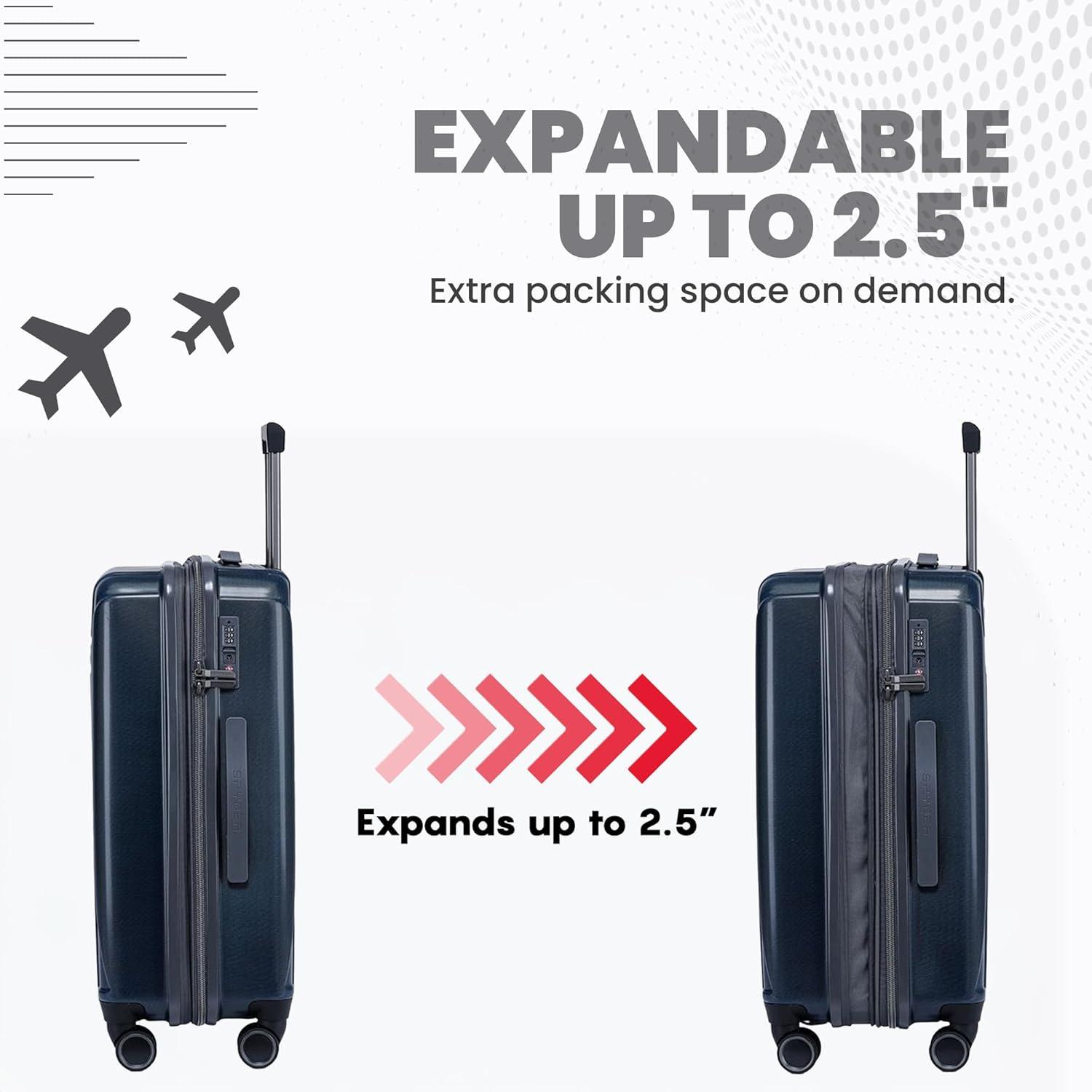 imageSpyder Traverse 20 Inch Carry On Expandable Hardside Upright Suitcase with 360 Spinner Wheels TSA Approved Lock SilverDeep Blue